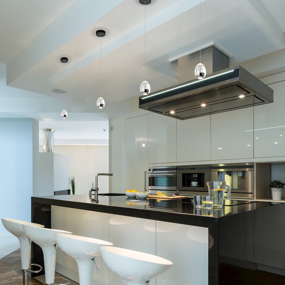 Integrated Led Height Adjustable Pendant Light With Clear Glass Shade In Black